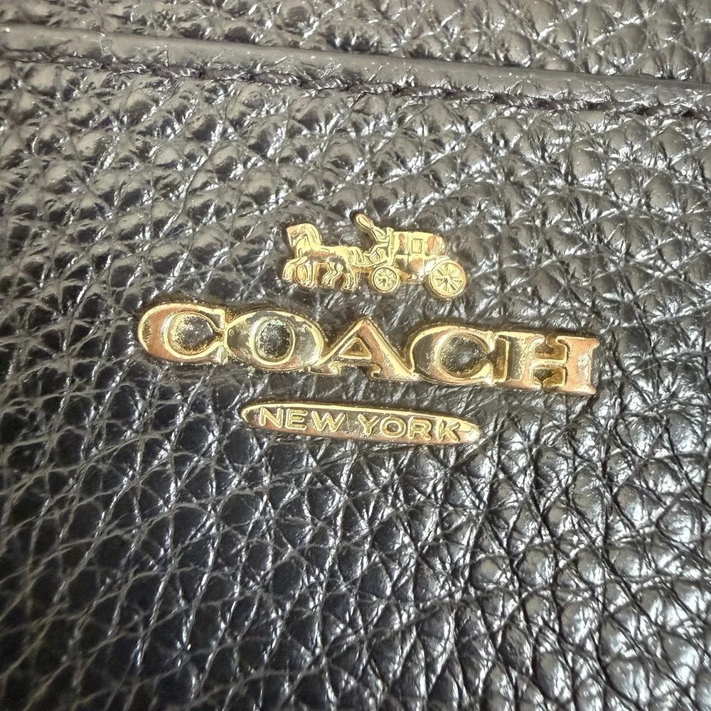 Coach Zip-Around Black Pebbled Leather Gold Wallet Wristlet Card Holder